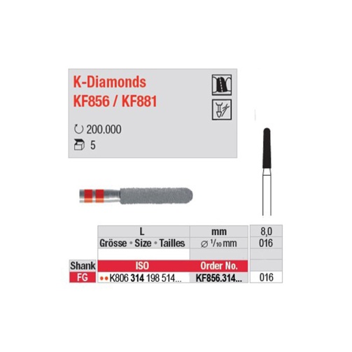 Edenta K-Diamantový brousek KF856 FG 016 1ks (červený)