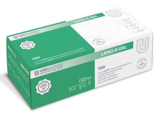 Rukavice Unigloves Lano-E gel latex bez pudru /M/ 100ks bílé