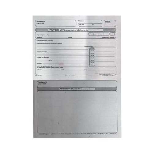 Průvodní list k RTG vyšetření 100ks blok
