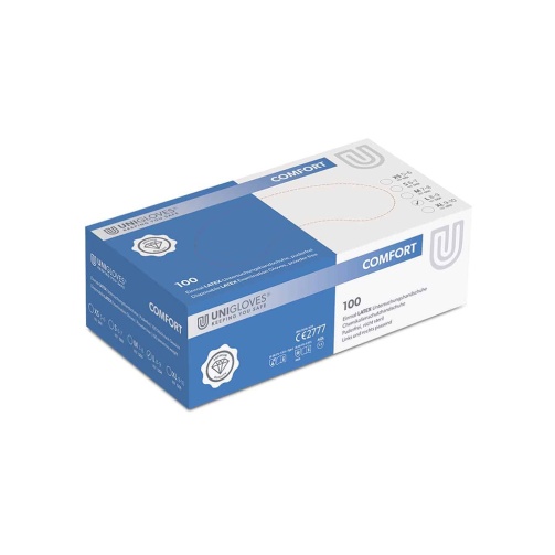 Rukavice Unigloves COMFORT latex bez pudru /L/ 100 ks bílé