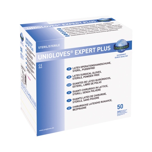 Rukavice UNIGLOVES Expert Plus latexové bez pudru sterilní č.7,5, 50 párů