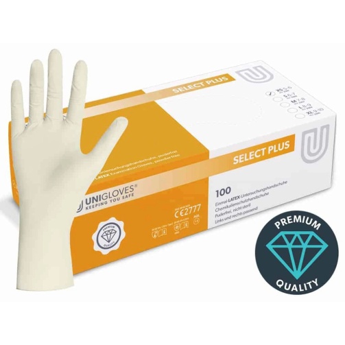 Rukavice Unigloves Select Plus latex bez pudru /XS/ 100ks bílé