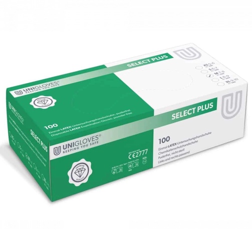 Rukavice Unigloves Select Plus latex bez pudru /M/ 100ks bílé